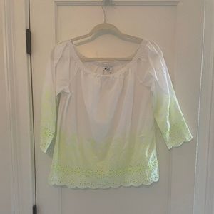 Crown and Ivy lime green Embroidered off the shoulder Top, Size Small